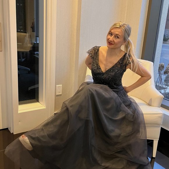 Prom Dress New Mori Lee With Tag Chic satin Grey Colour - Picture 2 of 7